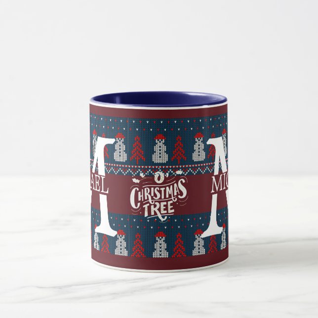 Taza Elegante Navidad de Monograma Moderno de Snowman (Centro)