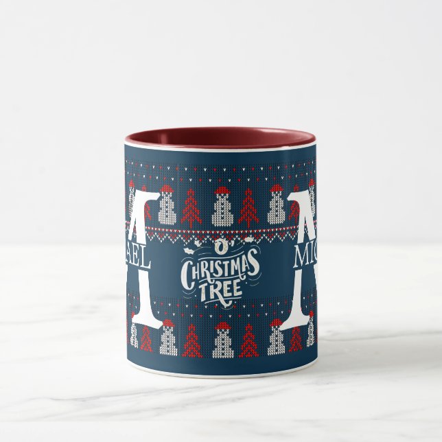 Taza Elegante Navidad de Monograma Moderno de Snowman (Centro)