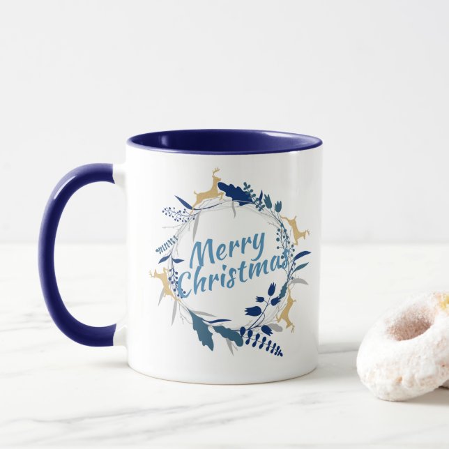 Taza Elegante Navidades de flores de reno dorado (Con donut)