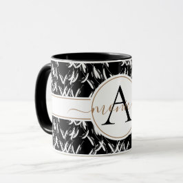Taza Elegante negro abstracto dorado floral monogramado