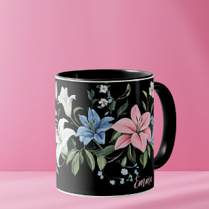 Taza Elegante negro floral peluca personalizada