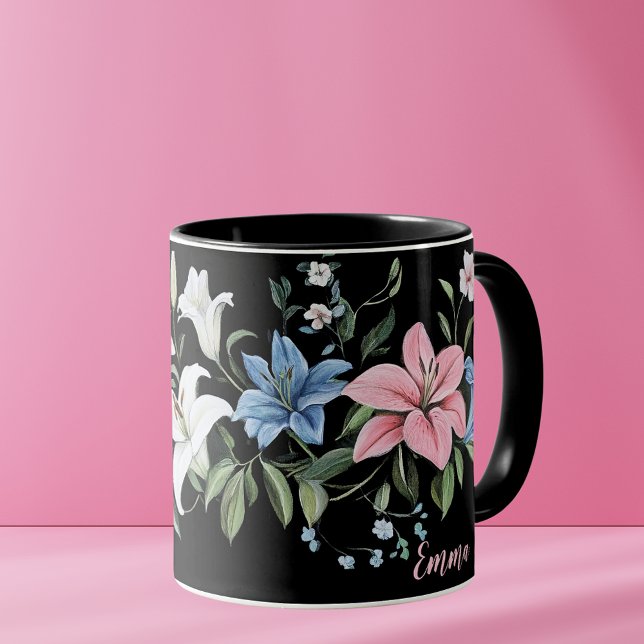 Taza Elegante negro floral peluca personalizada (Subido por el creador)