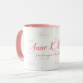Taza elegante nombre femenino manuscrito rosa blanco