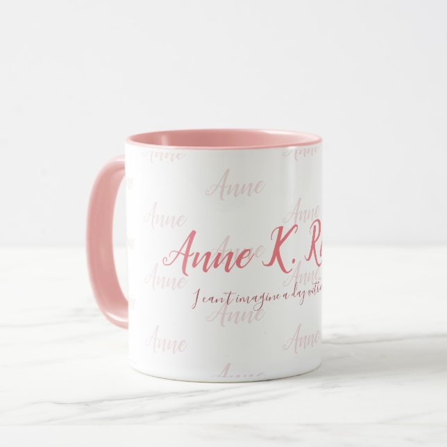 Taza elegante nombre femenino manuscrito rosa blanco (Anverso izquierdo)