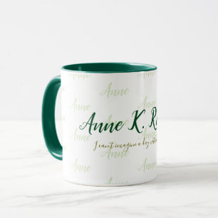 Taza elegante nombre femenino manuscrito verde blanco