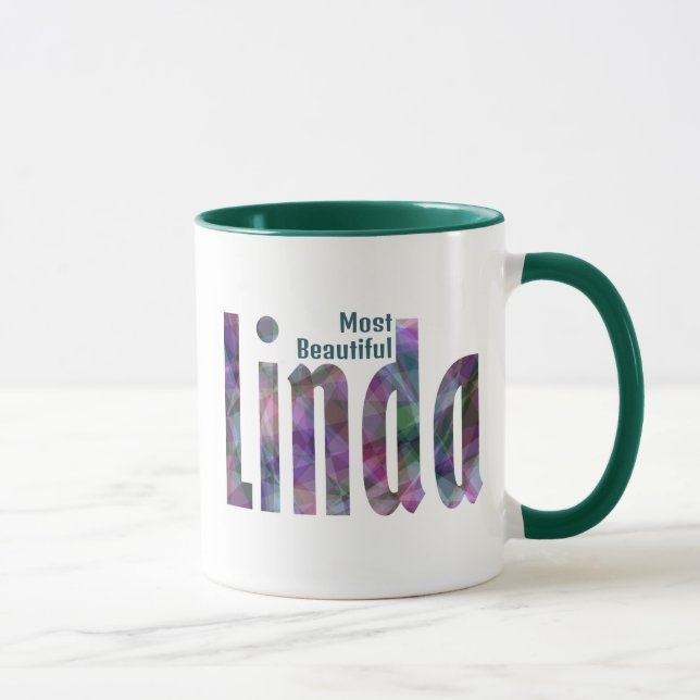 Taza Elegante nombre "Linda" personalizado, verde gris  (Derecha)