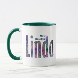 Taza Elegante nombre "Linda" personalizado, verde gris