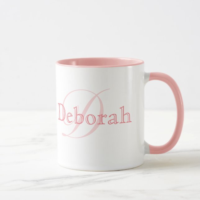 Taza Elegante Nombre Personalizado Monograma Rosa (Derecha)