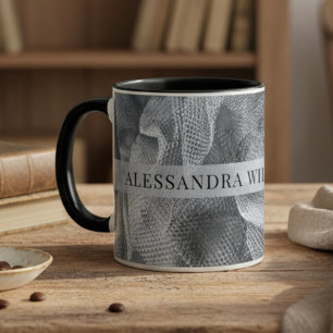 Taza Elegante Nombre personalizado Rufle de tela gris n