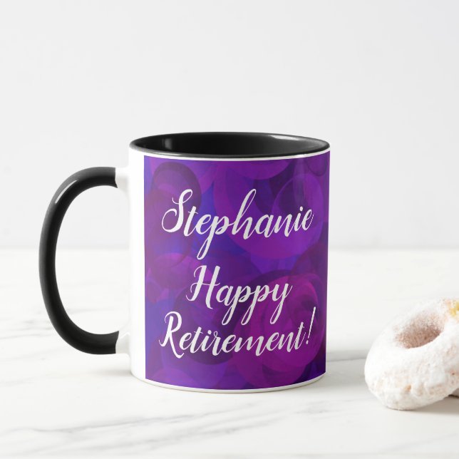 Taza Elegante Oficina de Jubilación Personalizada Púrpu (Con donut)