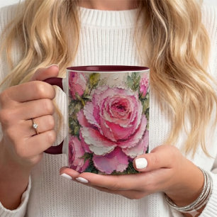 Taza Elegante óleo de rosa rosa floral romántico