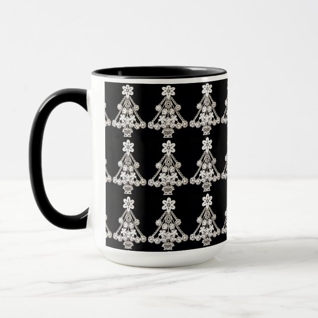 Taza Elegante ornamento blanco de Navidad sobre negro (Izquierda)