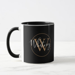 Taza Elegante oro Black Script Monograma Mug