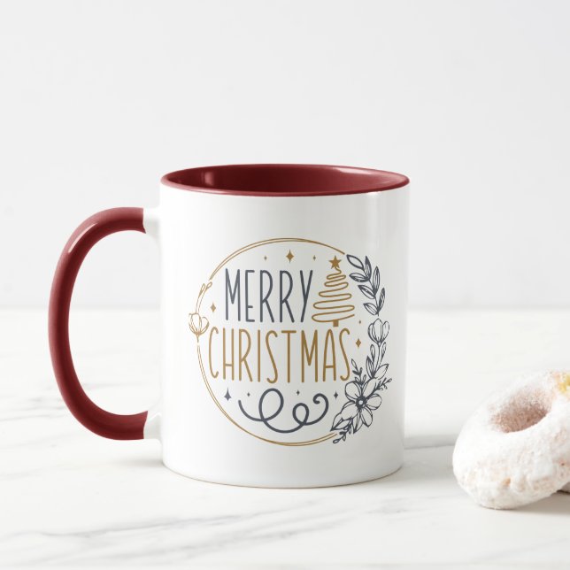 Taza Elegante Oro Feliz Navidad Typografía moderna (Con donut)