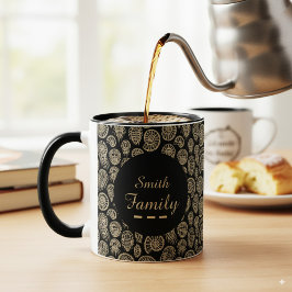 Taza elegante oro negro personalizado nombre familiar f