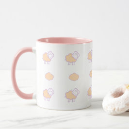 Taza Elegante Oveja Rosa Cuta Con Patrón De Nubes