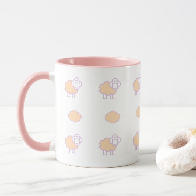Taza Elegante Oveja Rosa Cuta Con Patrón De Nubes (Con donut)