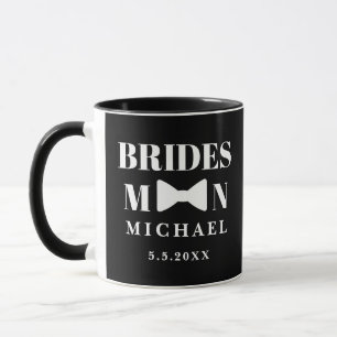 Taza elegante paje de boda negro lazo blanco boda chic