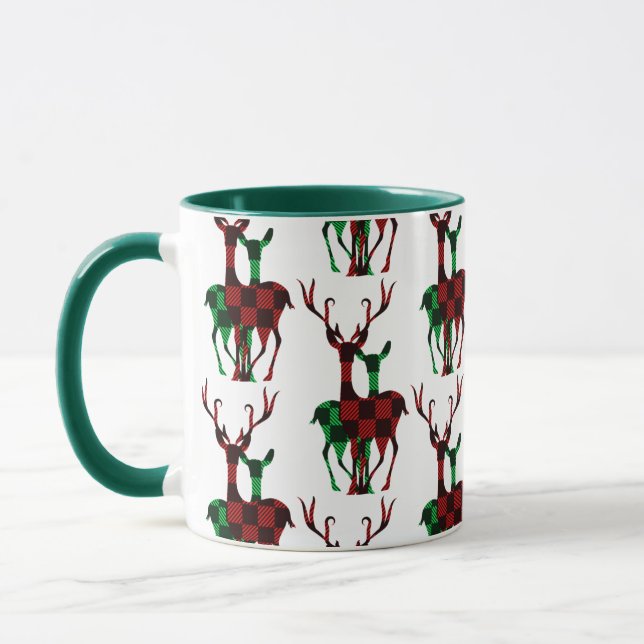 Taza Elegante Pareja de renos rojos y verdes de búfalo (Izquierda)