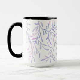 Taza Elegante patrón botánico de hoja en morado y azul