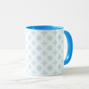 Taza Elegante patrón de copo de nieve azul de invierno