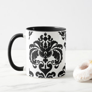 Taza Elegante patrón de damasco negro y blanco chic