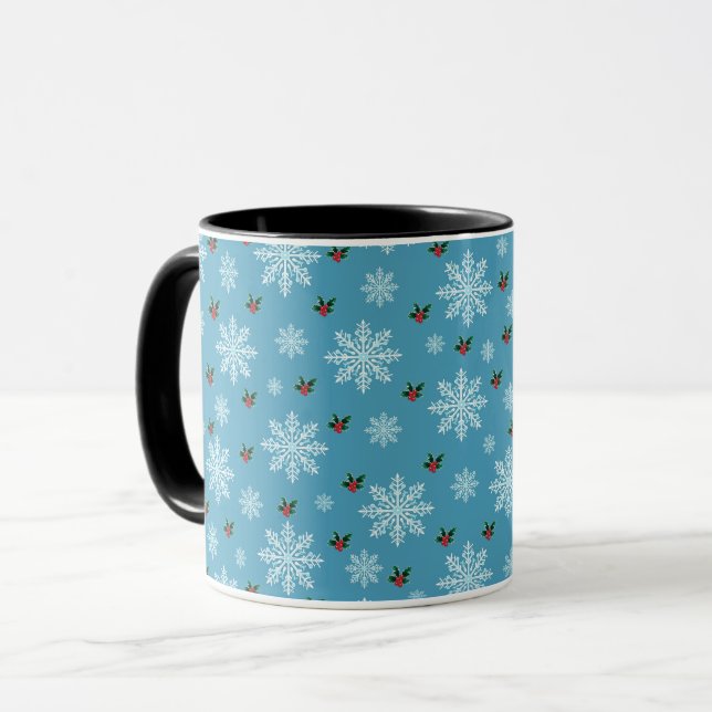Taza Elegante patrón de Navidades de copos de nieve (Anverso izquierdo)