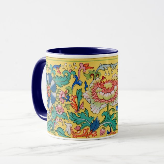 Taza Elegante patrón floral asiático bello fondo (Anverso izquierdo)