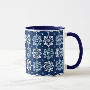 Taza Elegante patrón floral azul Mandala