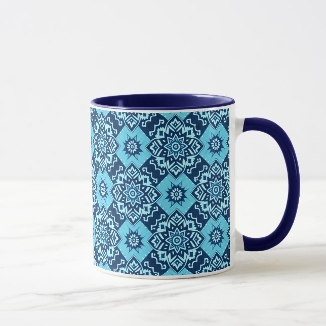 Taza Elegante patrón floral geométrico azul (Derecha)