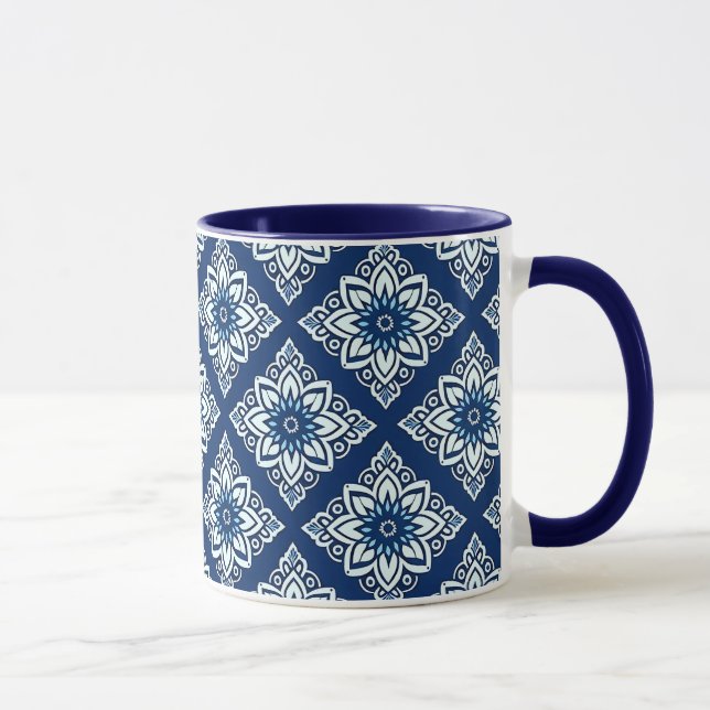 Taza Elegante patrón floral geométrico azul (Derecha)