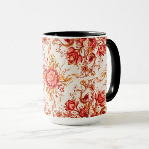 Taza Elegante Patrón Floral Grabado Francés Vintage