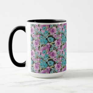 Taza Elegante patrón floral Púrpura Púrpura Negro Backg