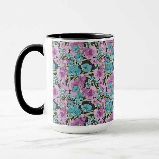 Taza Elegante patrón floral Púrpura Púrpura Negro Backg (Izquierda)