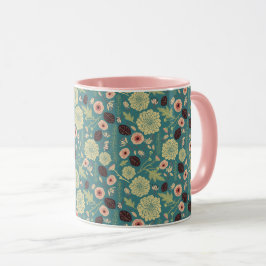 Taza Elegante patrón floral rosa verde