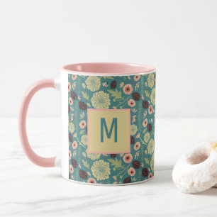 Taza Elegante Patrón Floral Rosa Verde Con Primer