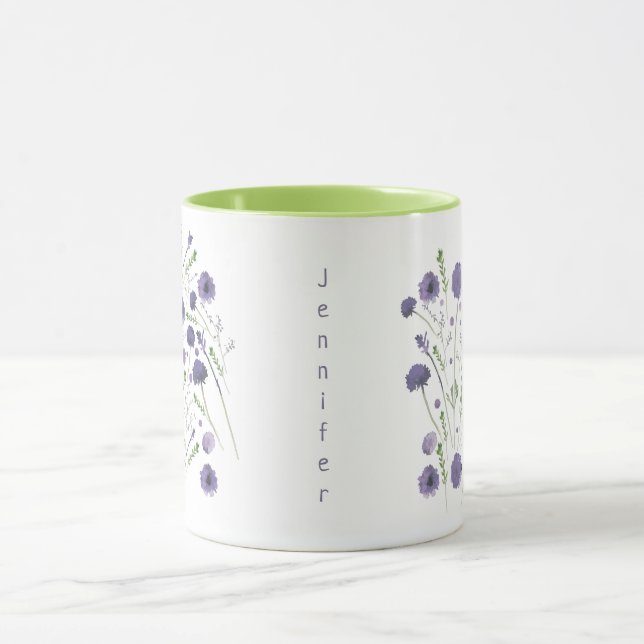 Taza Elegante patrón floral verde púrpura (Centro)