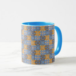 Taza Elegante patrón italiano azul y marrón amarillo