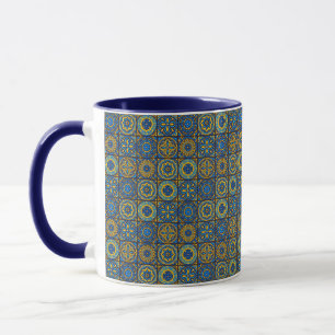 Taza Elegante patrón marroquí azul y blanco