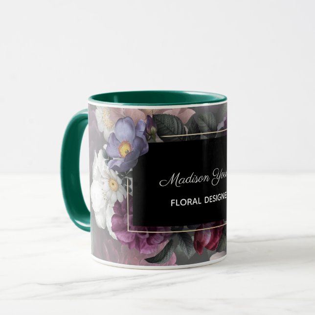 Taza Elegante Personalizado del Diseñador Floral (Anverso izquierdo)