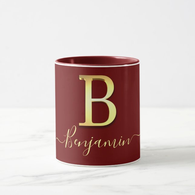 Taza Elegante Personalizado dorado Monograma B Nombre (Centro)
