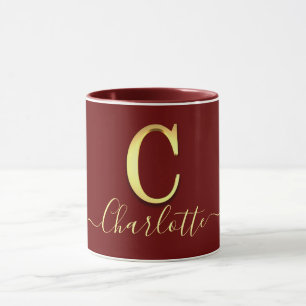 Taza Elegante Personalizado dorado Monograma C Nombre
