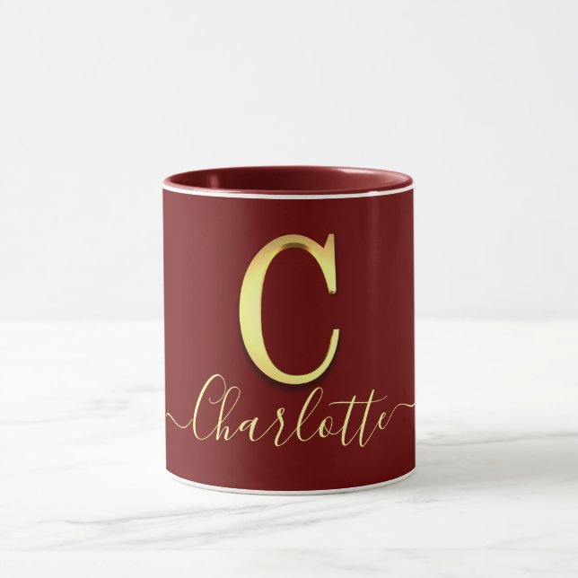 Taza Elegante Personalizado dorado Monograma C Nombre (Centro)