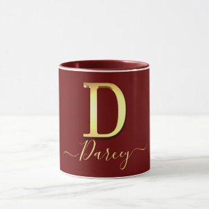 Taza Elegante Personalizado dorado Monograma D Nombre