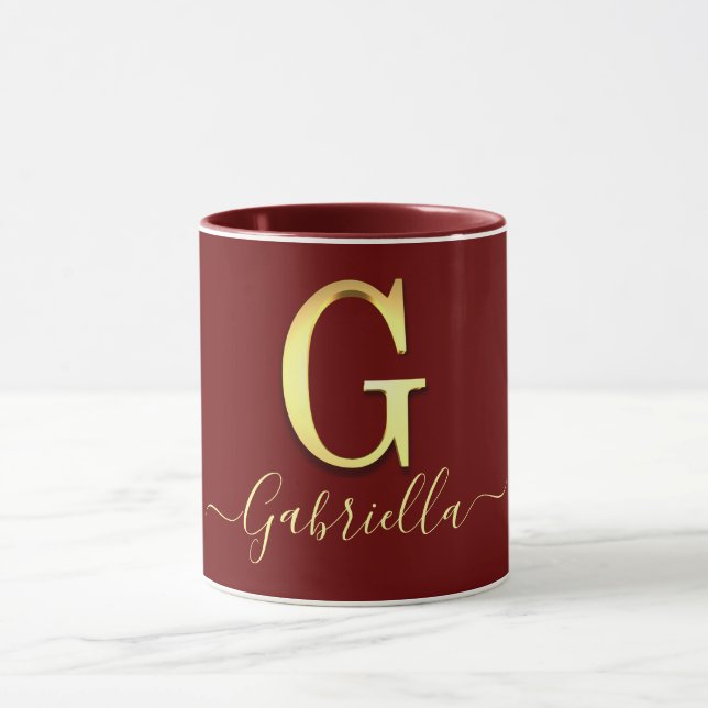 Taza Elegante Personalizado dorado Monograma G Nombre (Centro)
