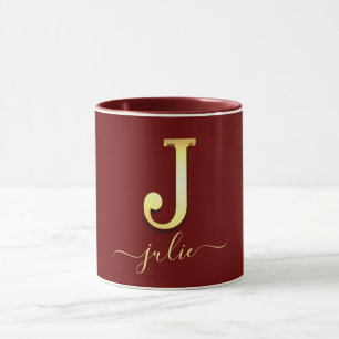 Taza Elegante Personalizado dorado Monograma J Nombre