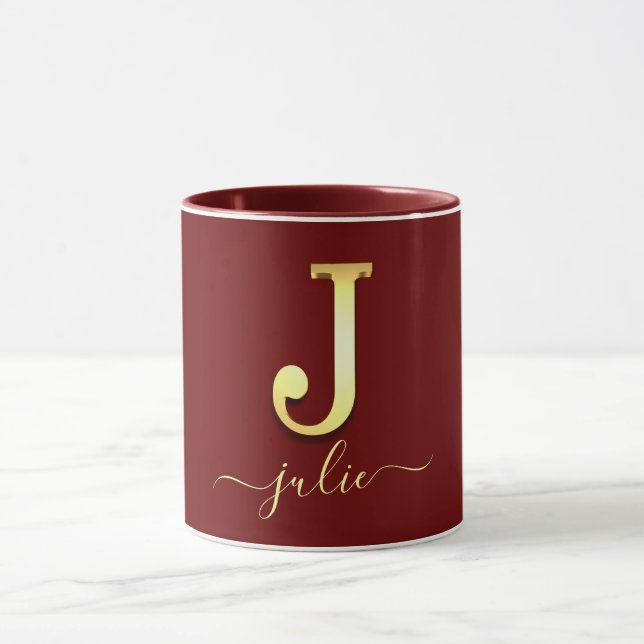 Taza Elegante Personalizado dorado Monograma J Nombre (Centro)