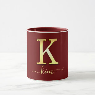 Taza Elegante Personalizado dorado Monograma K Nombre