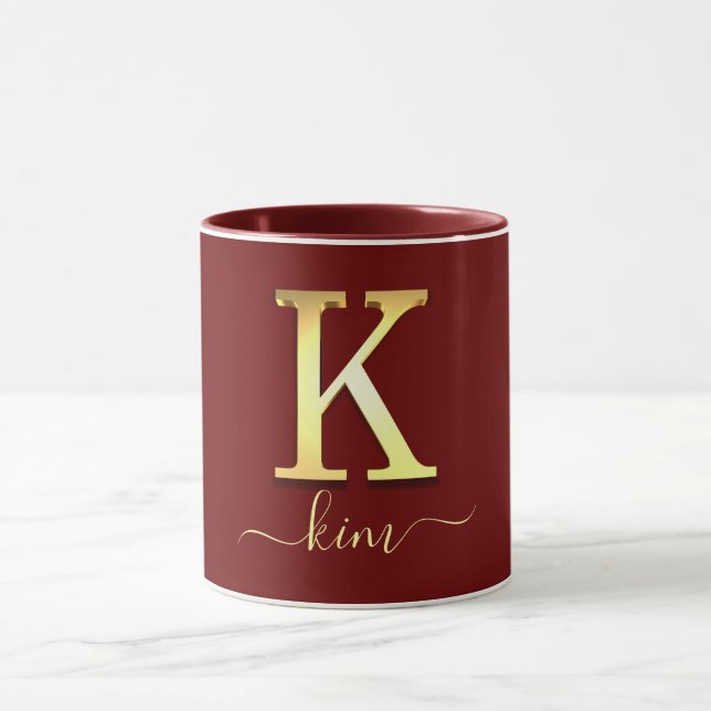 Taza Elegante Personalizado dorado Monograma K Nombre (Centro)