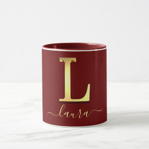 Taza Elegante Personalizado dorado Monograma L Nombre